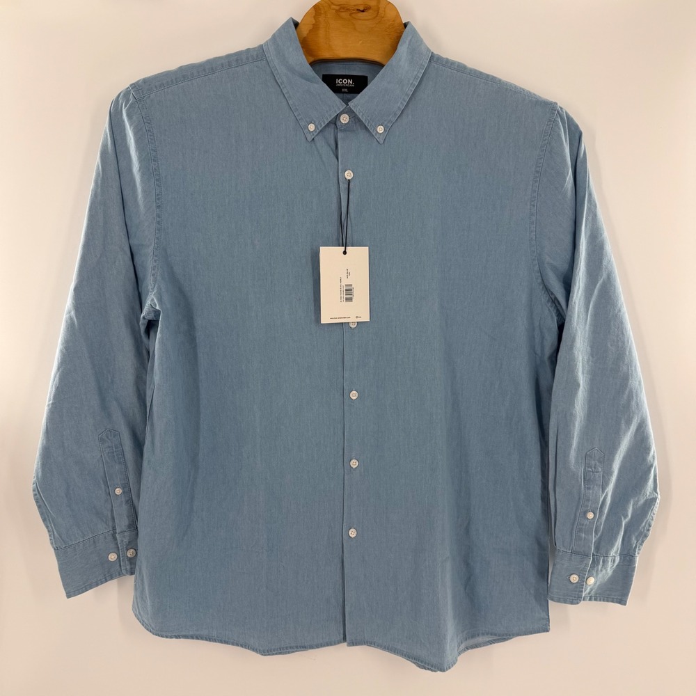 Icon Amsterdam Mens XXL Mid Blue Long Sleeve Button Down Shirt NWT